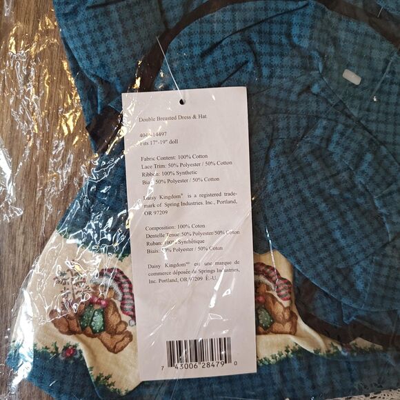 Vintage Daisy Kingdom Double Breasted Doll Dress & Hat 17-19" Bear Print NWT - Picture 3 of 5